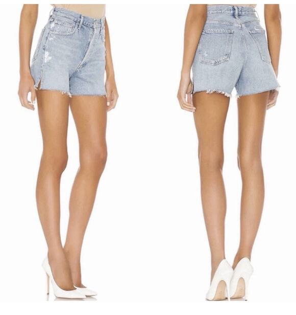 Agolde Pants - AGOLDE Dee Denim Shorts 27 Chime Blue Light Wash High Rise Distressed Raw Hem